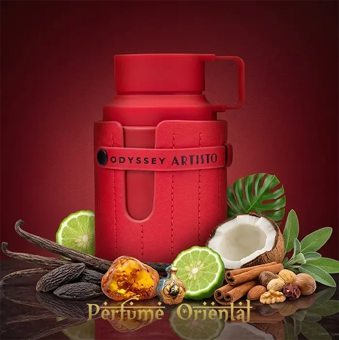 odyssey artisto red edition armaf perfume arabe masculino fragancia dulce tropical con coco vainilla canela y ambar seductor