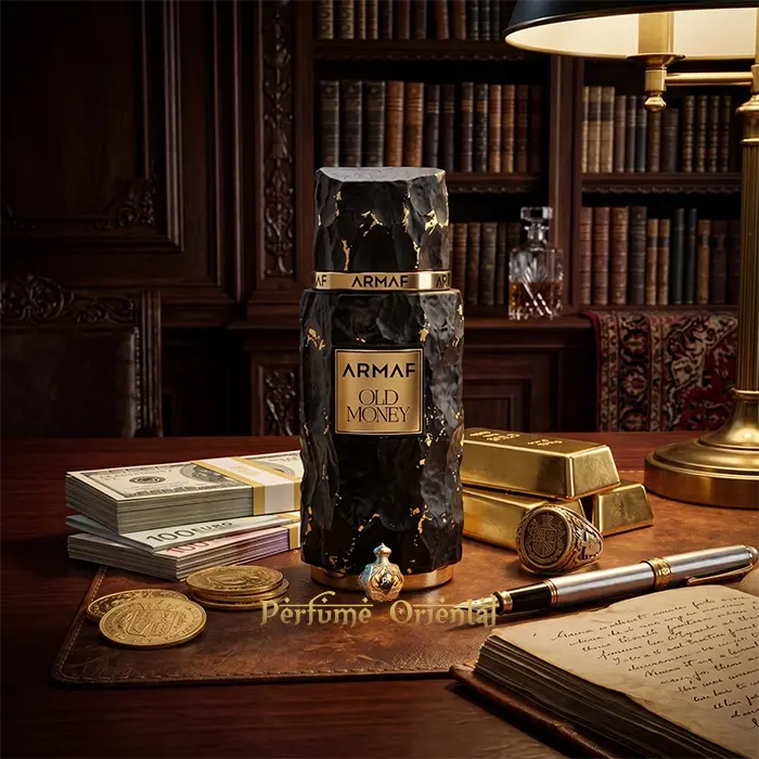Old Money Armaf Perfume Hombre Elegante Con Acorde Atalcado Iris Y Fondo Ahumado Mineral De Alta Perfumeria