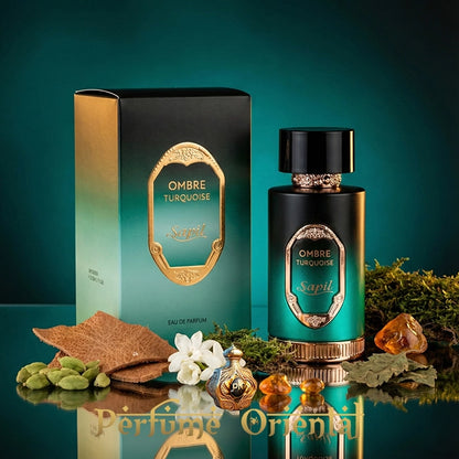 SAPIL OMBRE TURQUOISE perfume árabe unisex con cardamomo cuero y ámbar
