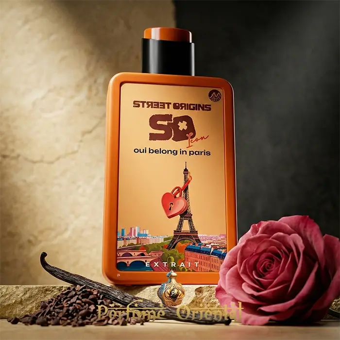 Perfume Oui Belong in Paris Street Origins 75ml Extrait Fragrance World con rosa roja y vainilla natural