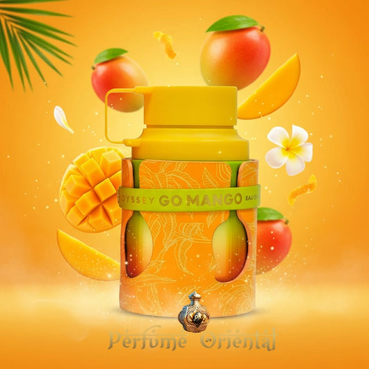 ARMAF ODYSSEY GO MANGO perfume oriental floral unisex con frasco amarillo y acorde tropical de mango exótico