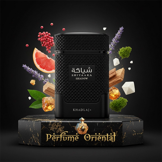 KHADLAJ SHIYAAKA SHADOW fragancia masculina oriental amaderada con ámbar, pachulí y almizcle