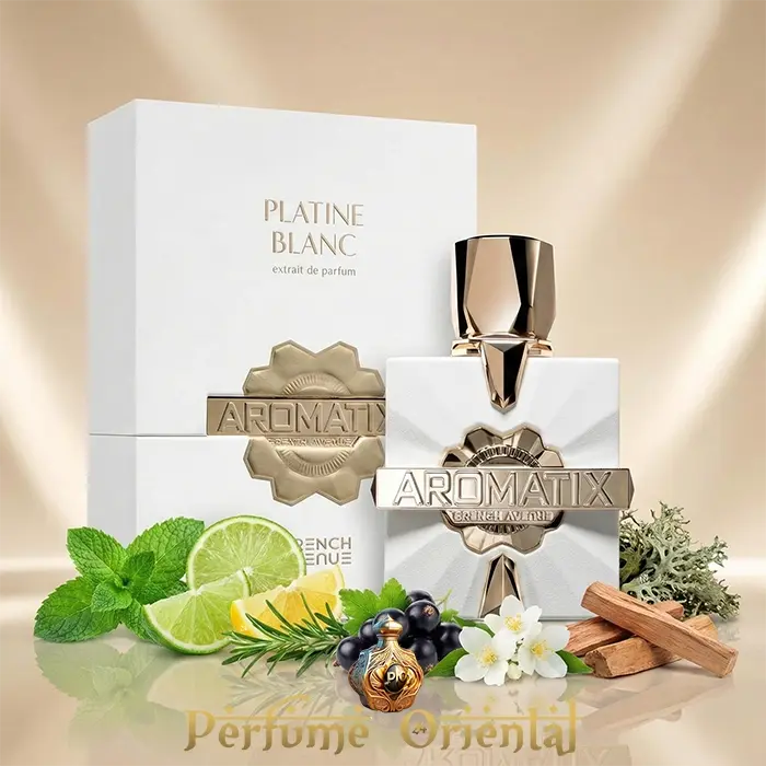 Platine Blanc Aromatix X French Avenue perfume oriental masculino con notas verdes, cítricas, aromáticas y base amaderada elegante