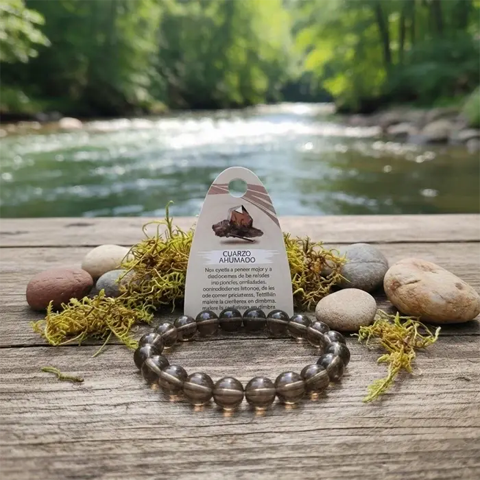 Pulsera Cuarzo Ahumado Natural Bola Lisa – Protección y Enraizamiento AURYSTONE