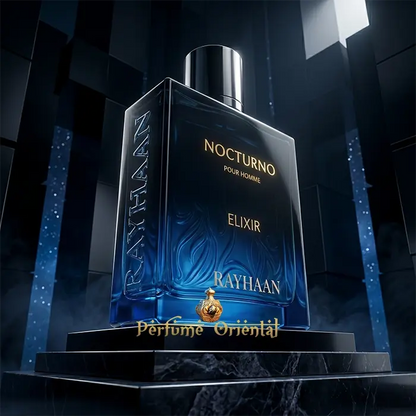 Nocturno Elixir Rayhaan Perfume Arabe Masculino EDP 100ml Fragancia Ambarada Amaderada Resinosa Elegante Y Sofisticada