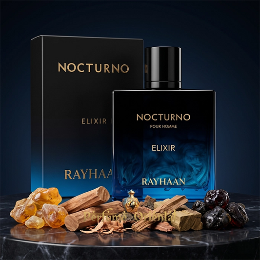 Nocturno Elixir Rayhaan Perfume Arabe Hombre Con Caja 100ml Fragancia Ambarada Amaderada Profunda Y Sofisticada