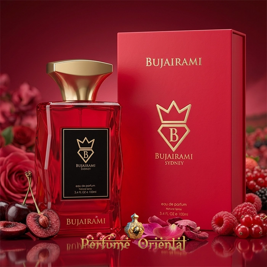 Perfume árabe Red Static de Bujairami Eau de Parfum 100 ml con caja original – fragancia floral afrutada con cereza, rosa y frutos rojos