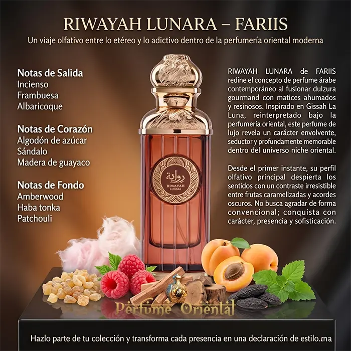 Riwayah Lunara Fariis Notas Frambuesa Albaricoque Incienso Algodon De Azucar Sandalo Amberwood Perfume Oriental Dulce Y Elegante