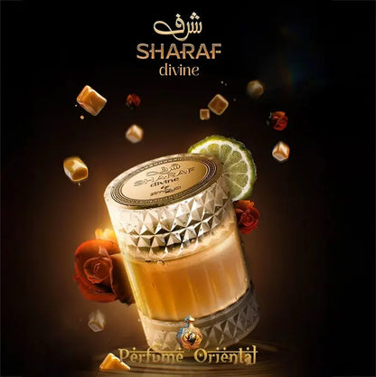 Perfume árabe Sharaf Divine de Zimaya Extrait de Parfum – fragancia oriental gourmand con caramelo, lima y rosa