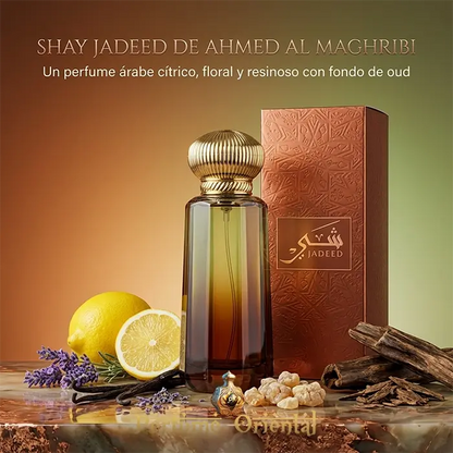 Shay Jadeed Ahmed Al Maghribi Con Caja Perfume Arabe Unisex Fresco Citrico Con Fondo Amaderado Y Oud