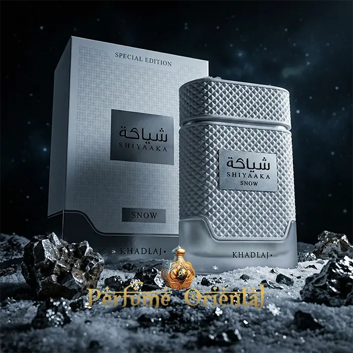 Perfume árabe Shiyaaka Snow Special Edition de Khadlaj – fragancia oriental blanca fresca en frasco premium edición especial