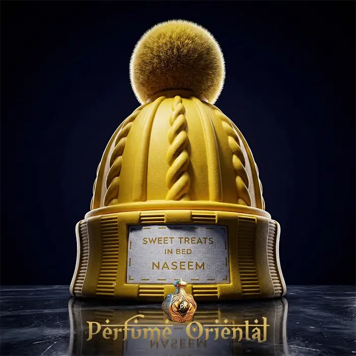 Perfume árabe Sweet Treats in Bed de Naseem 80ml sin alcohol – fragancia gourmand dulce en frasco amarillo diseño exclusivo