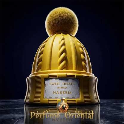 Perfume árabe Sweet Treats in Bed de Naseem 80ml sin alcohol – fragancia gourmand dulce en frasco amarillo diseño exclusivo