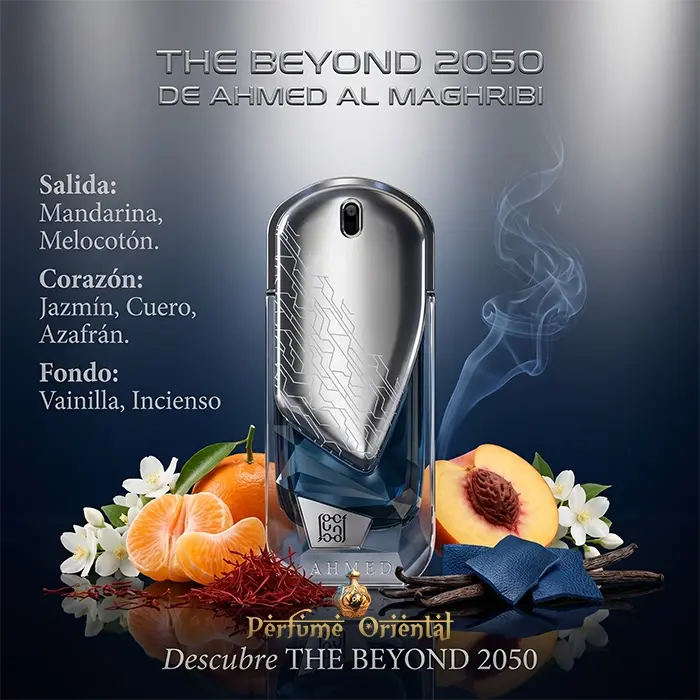 The Beyond 2050 Notas Mandarina Melocoton Jazmin Cuero Azafran Vainilla Incienso Perfume Oriental Moderno