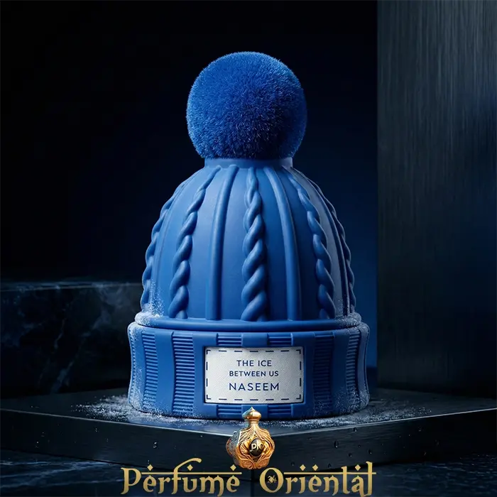 Perfume árabe The Ice Between Us de Naseem 80ml sin alcohol – fragancia oriental fresca en frasco azul diseño exclusivo