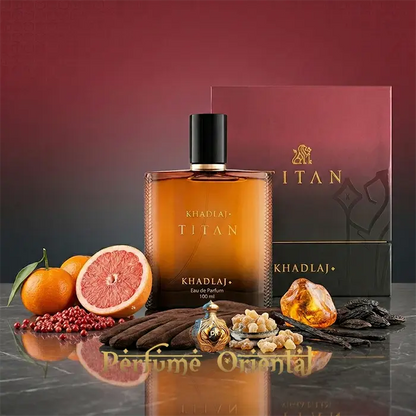 Titan Khadlaj 100ml Eau de Parfum perfume árabe con caja original – notas de pomelo, pimienta rosa, vainilla y ámbar