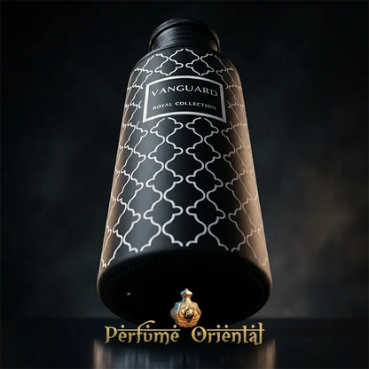 Vanguard Eau De Parfum Maison Asrar Botella Hero Shot Negra Estilo Masculino Elegante