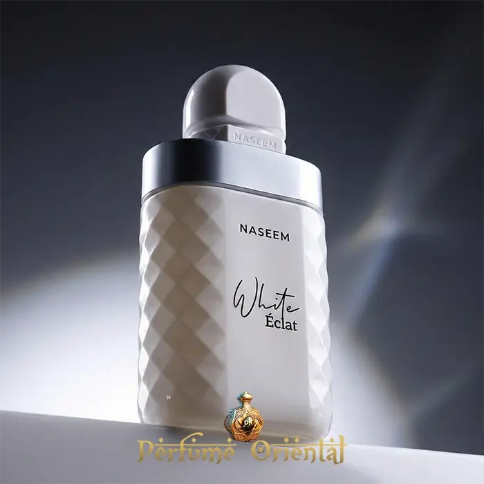 White Éclat Naseem 100ml perfume árabe sin alcohol frasco blanco elegante
