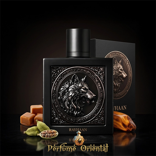 Wolf Rayhaan Perfume Arabe Hombre Con Caja 100ml Fragancia Dulce Amaderada Con Toffee Y Madera Ambarada Intensa
