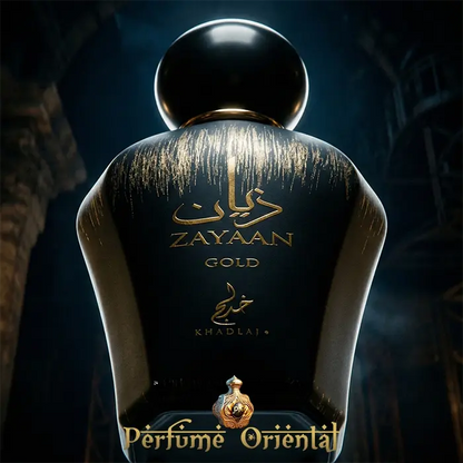 Perfume árabe Zayaan Gold de Khadlaj Eau de Parfum 100ml – fragancia oriental masculina elegante negra y dorada